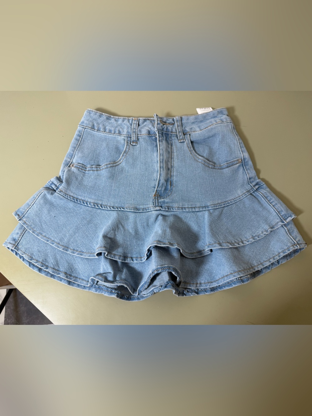 SHEIN Light Blue Denim Ruffle Skort